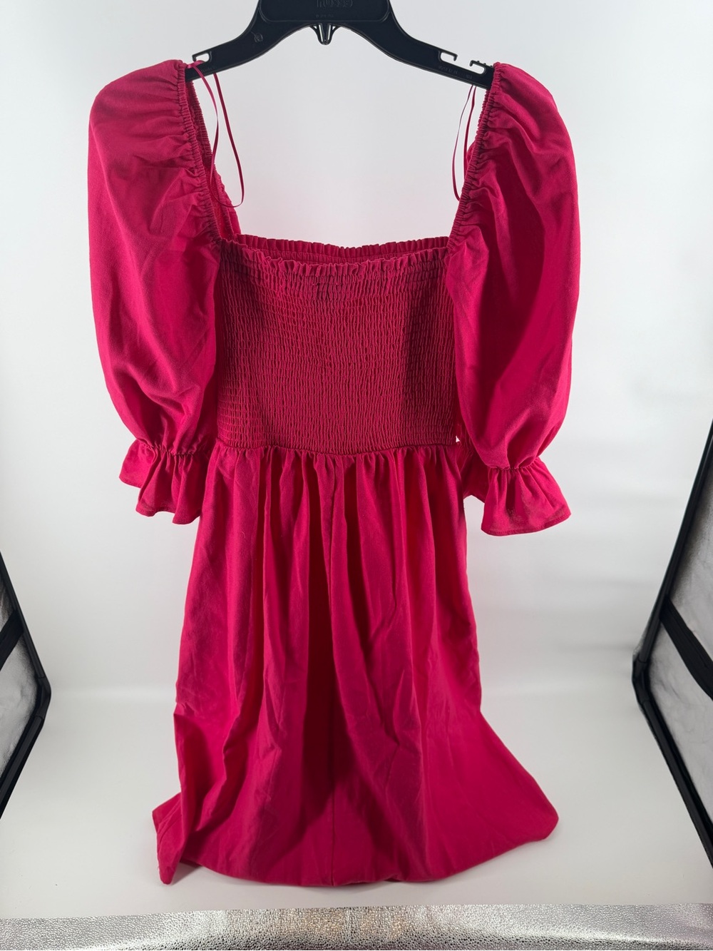 Smocked Square-Neck Midi Dress in Bright Pink from The Red Dress Boutique - Picture 6 of 8